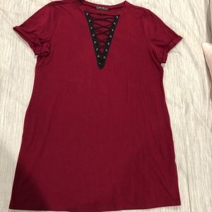 Burgundy laced up dress